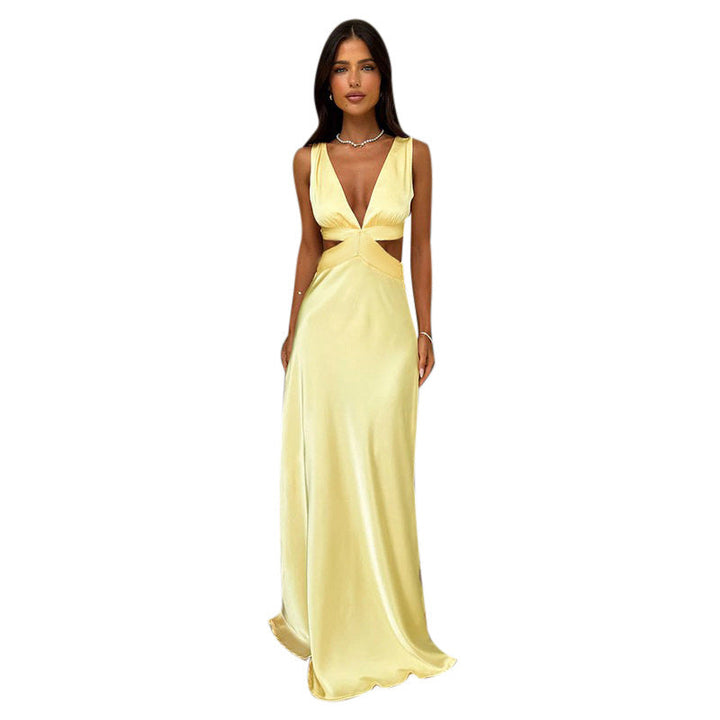 Vestido Largo de Satén para Invitada de Boda en Amarillo 6