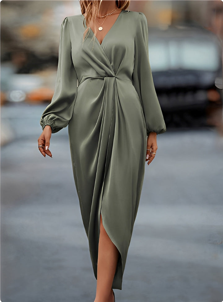 Vestido Largo Elegante Satinado de Invitada a Boda en Zielony Jasno