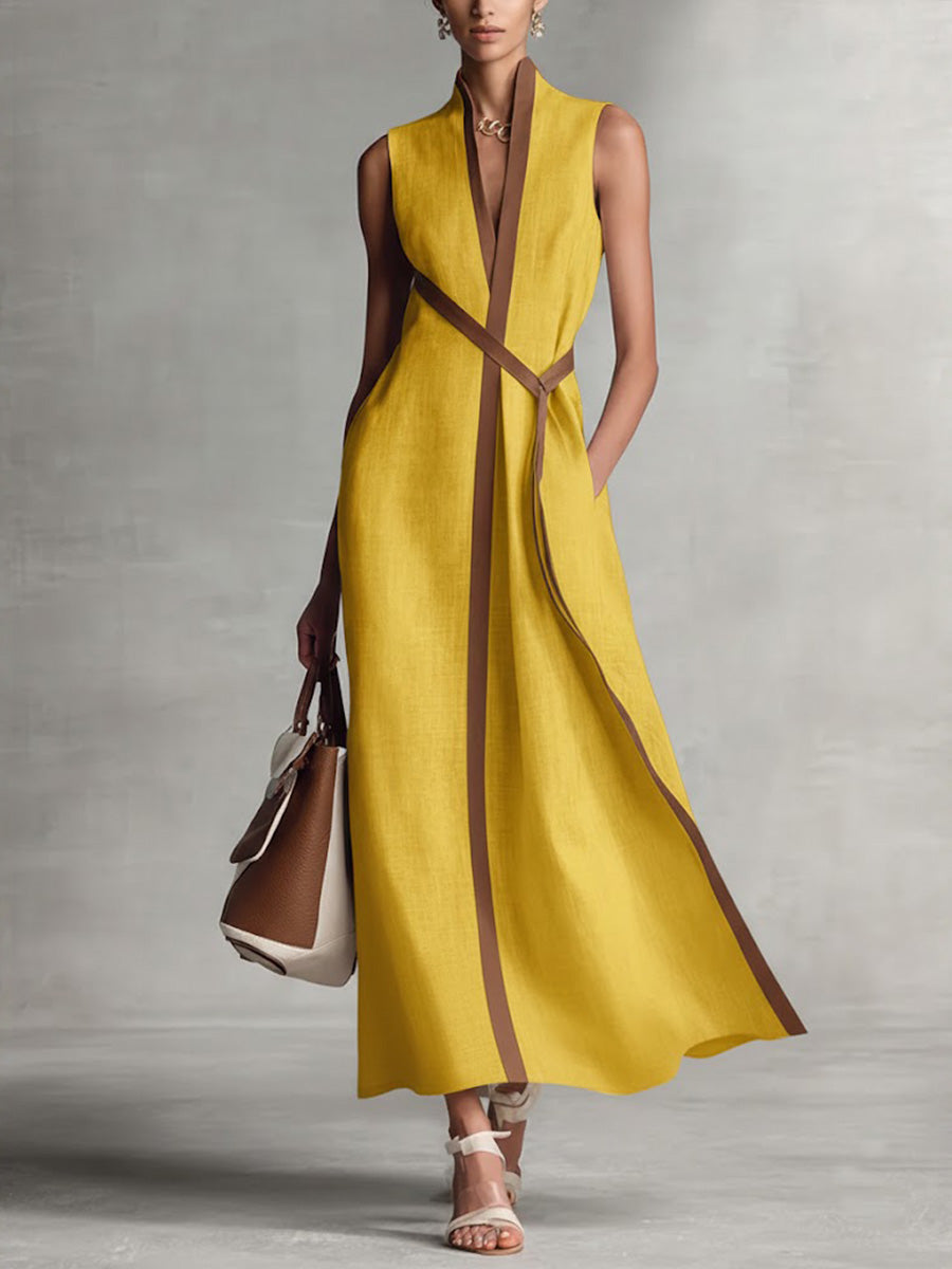 Vestido Ligero de Cuello Mandarin en Amarillo