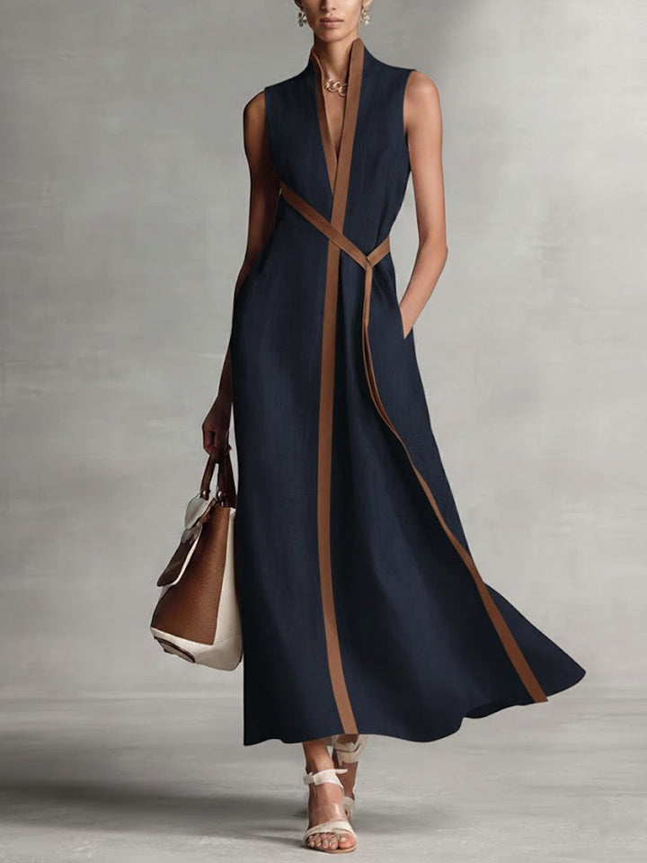 Vestido Ligero de Cuello Mandarin en Azul marino