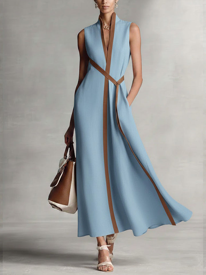 Vestido Ligero de Cuello Mandarin en Azul