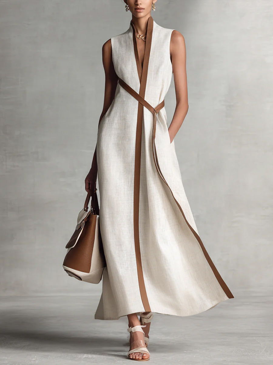 Vestido Ligero de Cuello Mandarin en Blanco