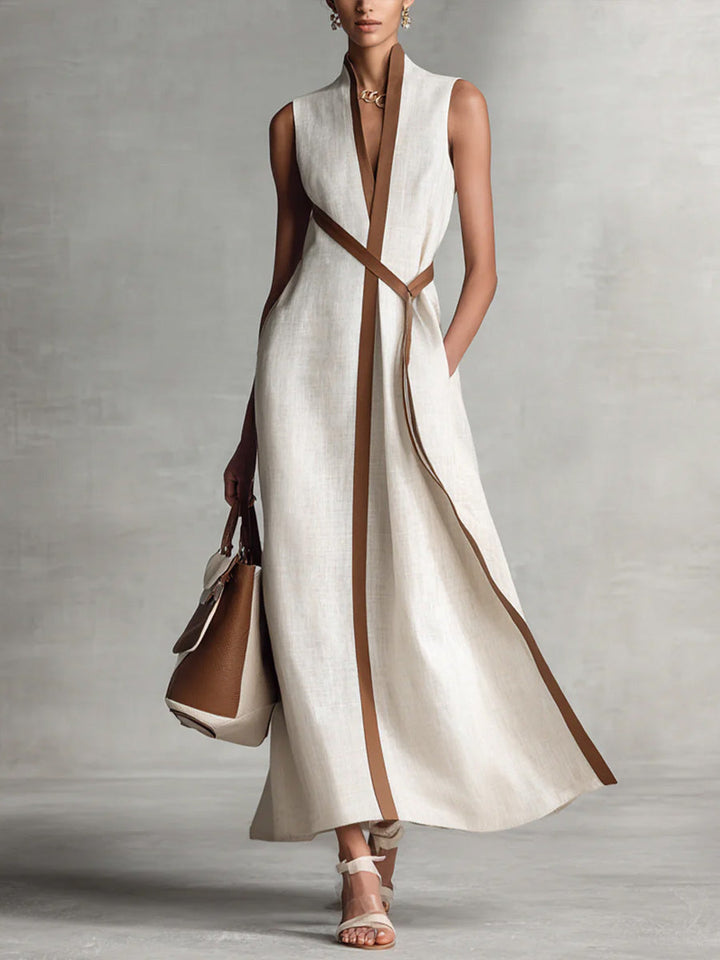 Vestido Ligero de Cuello Mandarin en Blanco