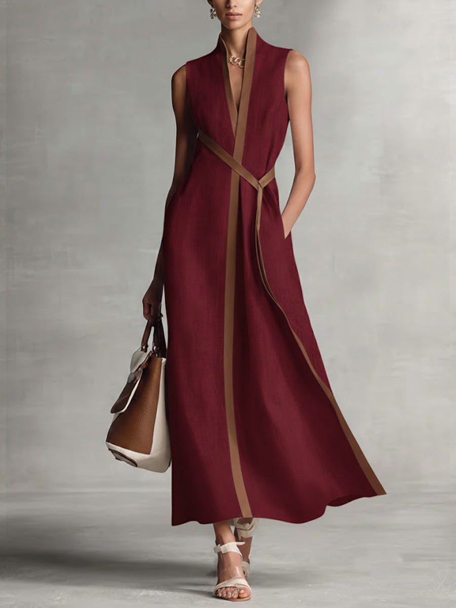 Vestido Ligero de Cuello Mandarin en Burgunderrot