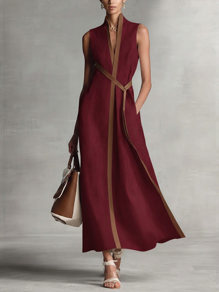 Vestido Ligero de Cuello Mandarin en Burgunderrot