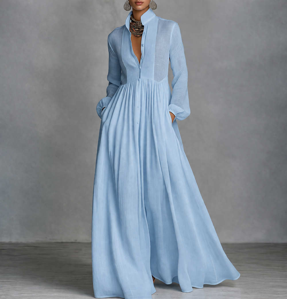 Vestido Maxi Elegante de Otoño en Azul claro