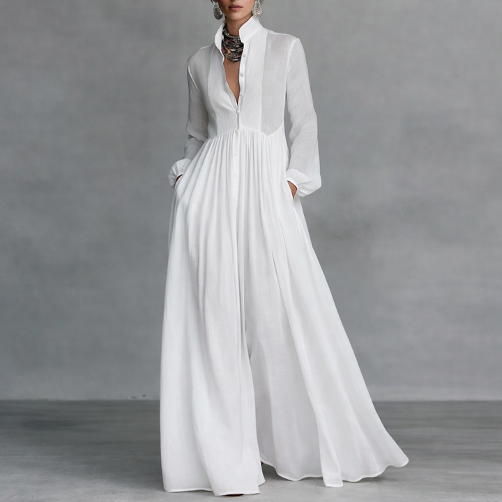 Vestido Maxi Elegante de Otoño en Blanco