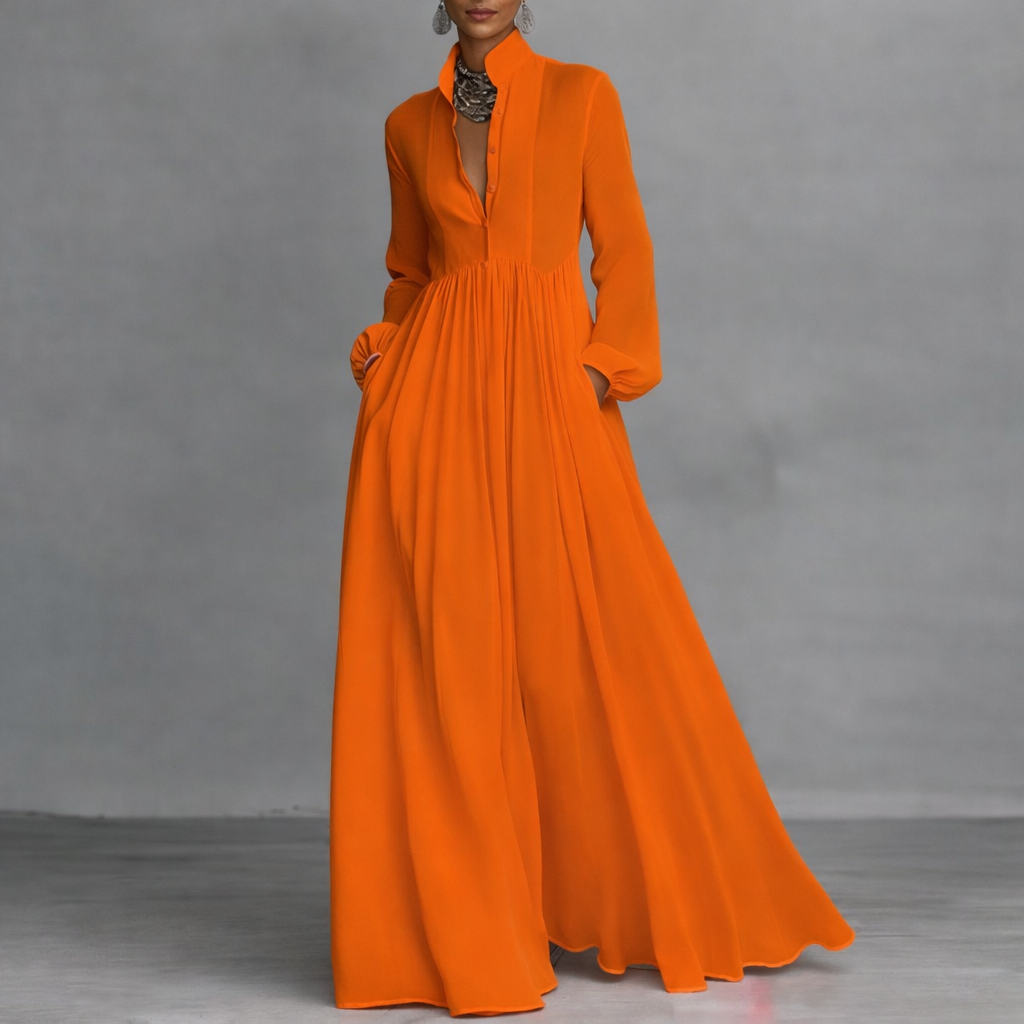 Vestido Maxi Elegante de Otoño en Naranja