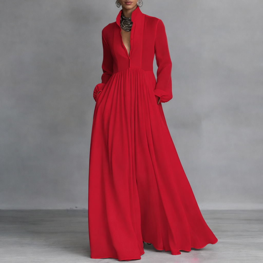 Vestido Maxi Elegante de Otoño en Rojo
