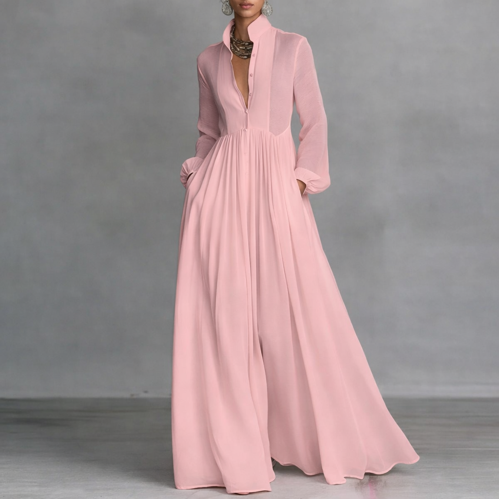 Vestido Maxi Elegante de Otoño en Rosa