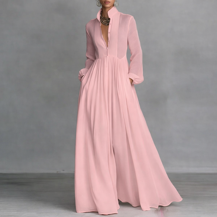 Vestido Maxi Elegante de Otoño en Rosa