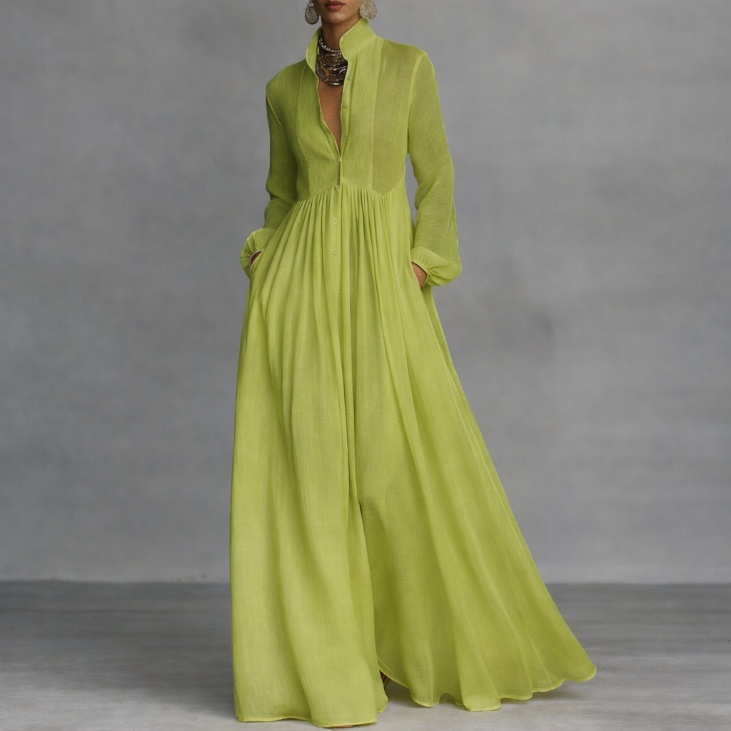 Vestido Maxi Elegante de Otoño en Verde
