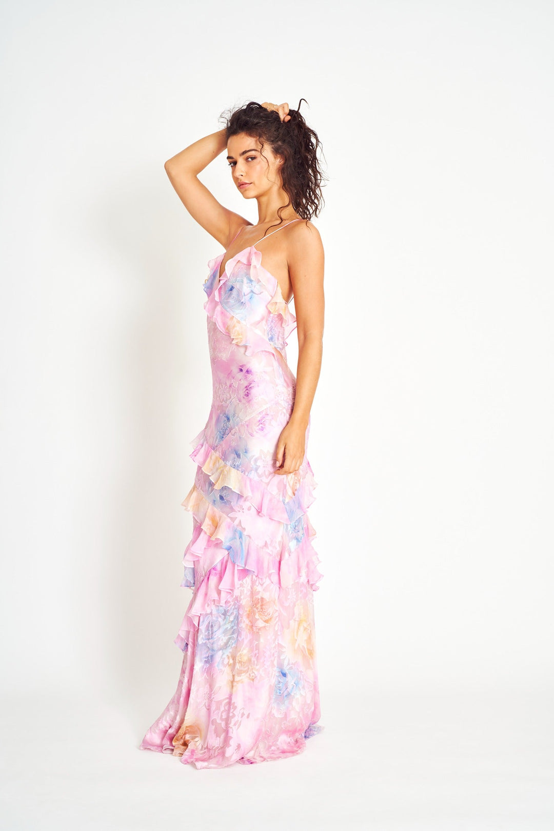 Vestido Maxi Florido Fruncido para Invitada de Boda (8)