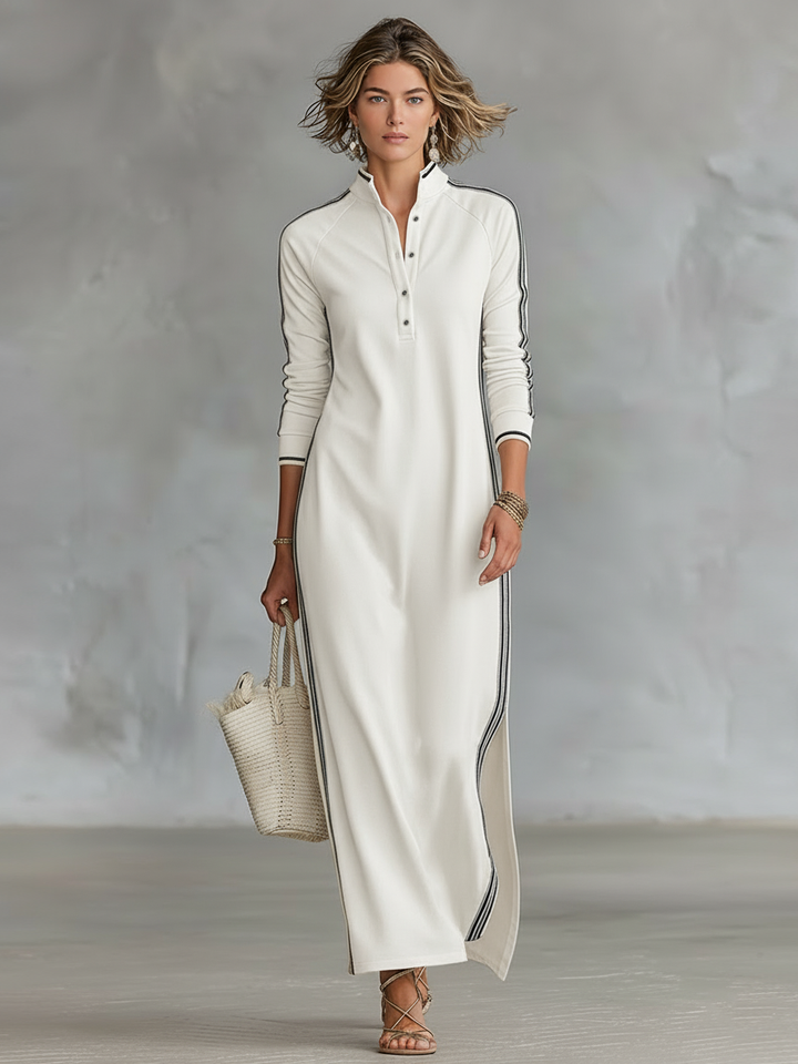 Vestido Maxi Minimalista de Otoño en Blanco