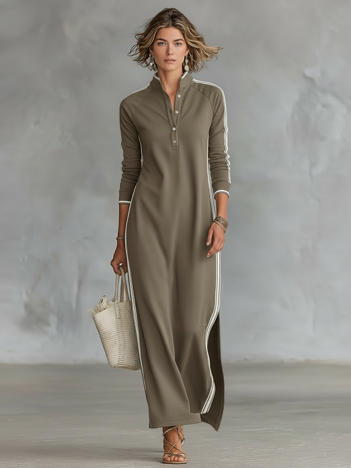 Vestido Maxi Minimalista de Otoño en Caqui