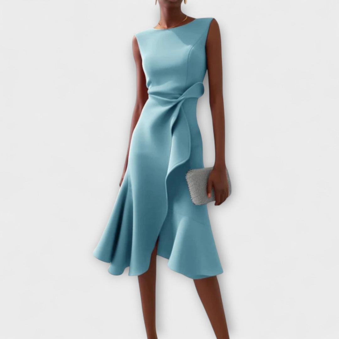 Vestido Midi Elegante para Bodas de Otoño en Azul claro