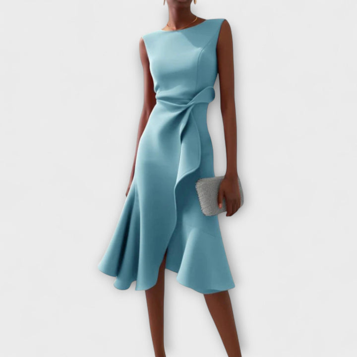 Vestido Midi Elegante para Bodas de Otoño en Azul claro