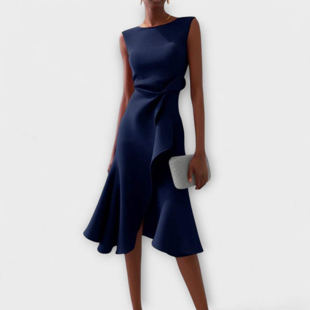 Vestido Midi Elegante para Bodas de Otoño en Azul marino