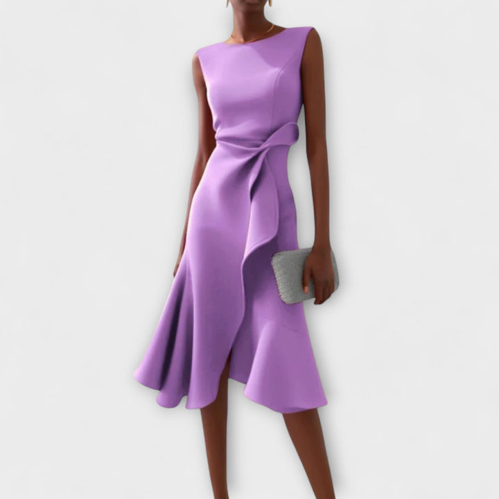Vestido Midi Elegante para Bodas de Otoño en Morado