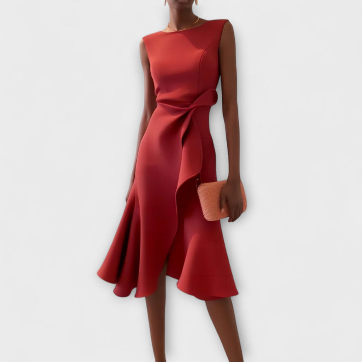 Vestido Midi Elegante para Bodas de Otoño en Rojo