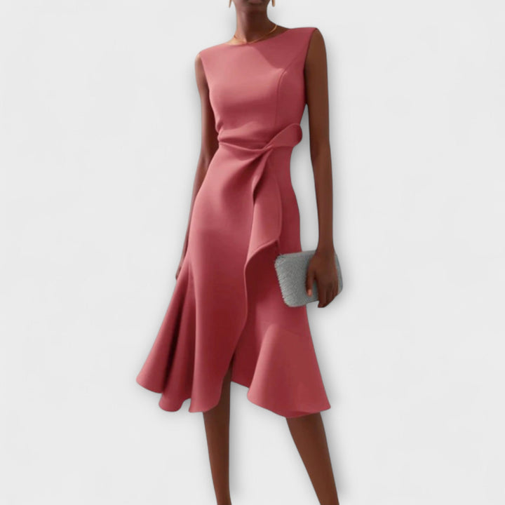 Vestido Midi Elegante para Bodas de Otoño en Rosa