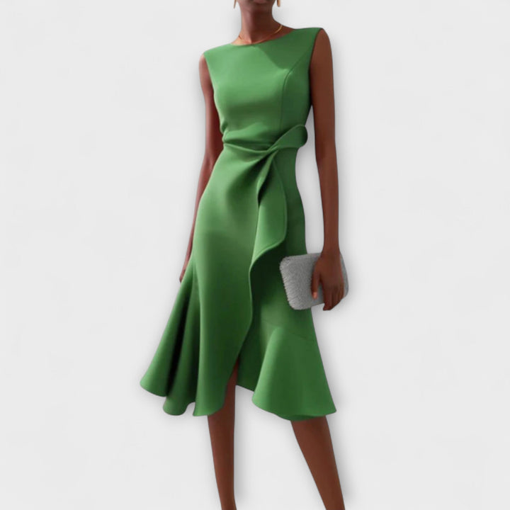 Vestido Midi Elegante para Bodas de Otoño en Verde