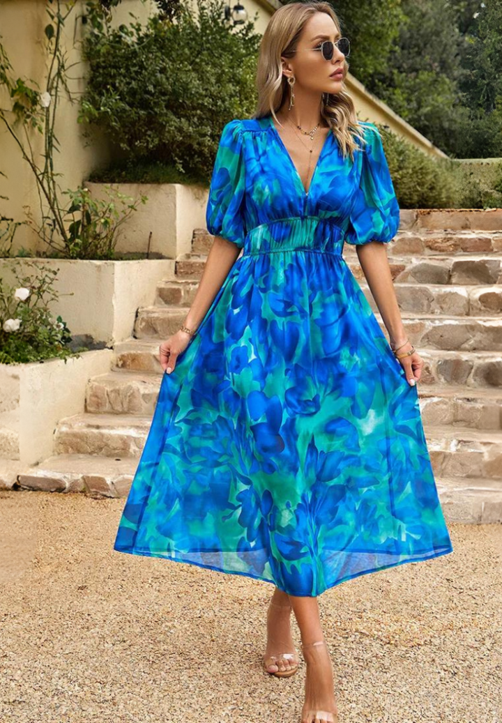 Vestido Midi Elegante para Invitada de Boda en Azul 2