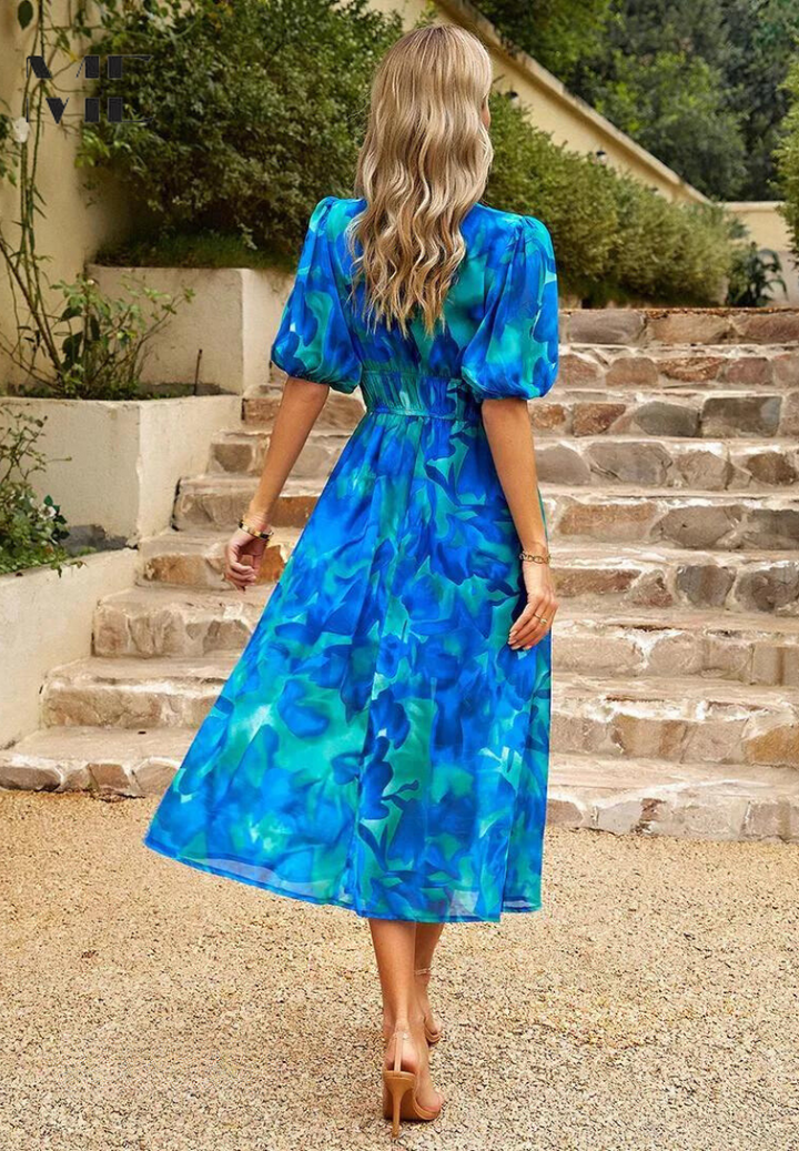 Vestido Midi Elegante para Invitada de Boda en Azul 3