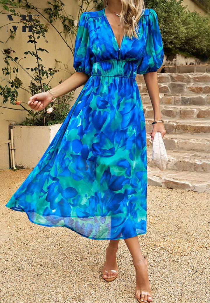 Vestido Midi Elegante para Invitada de Boda en Azul 5