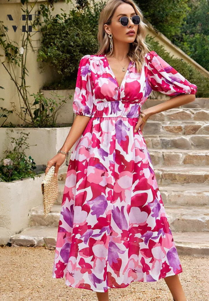 Vestido Midi Elegante para Invitada de Boda en Rosa 1
