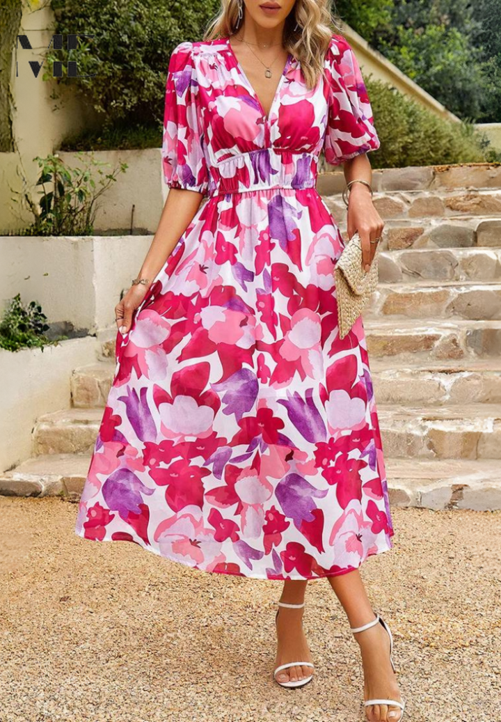Vestido Midi Elegante para Invitada de Boda en Rosa 5