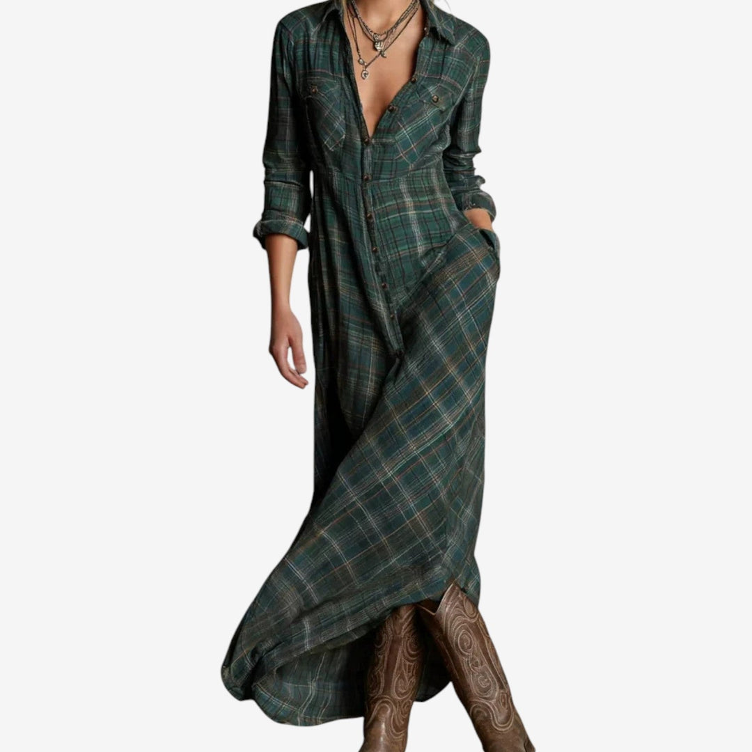 Vestido Otoño Midi Minimalista de Oficina en Verde