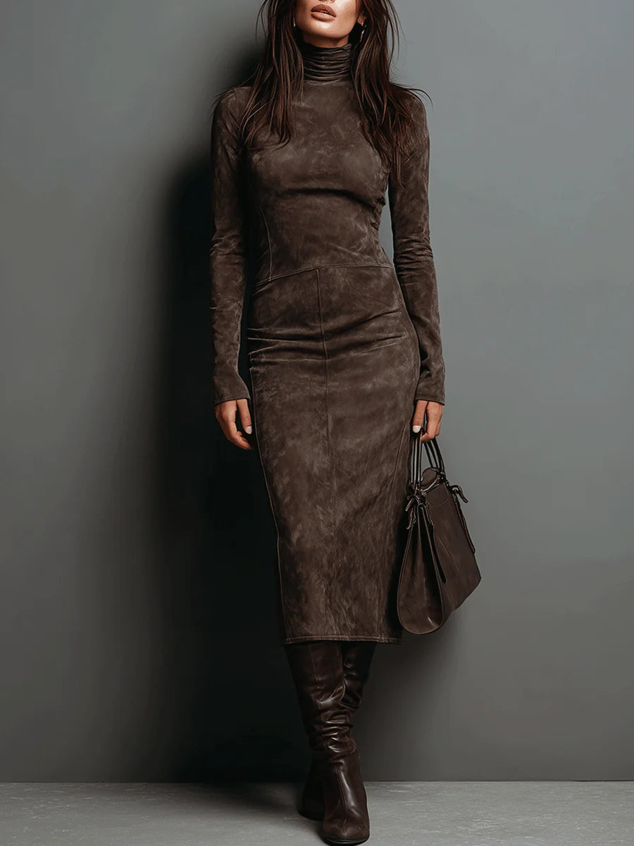 Vestido Otoño Terciopelo Midi para Invitadas en Coffee