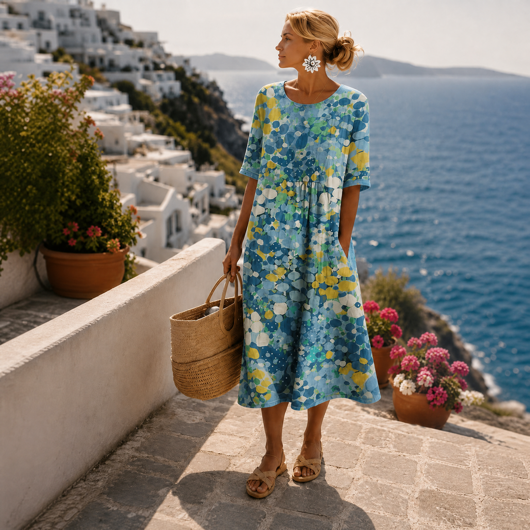 Vestido Playero Floral Midi de Verano en Azul