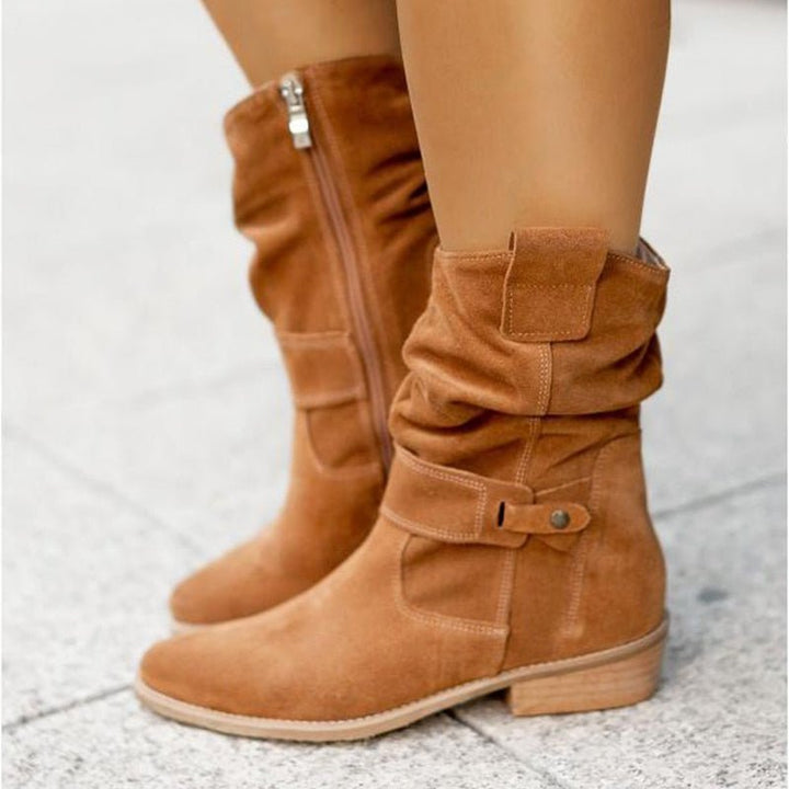 Warme Damen Stiefeletten für den Herbst in Gelbbraun