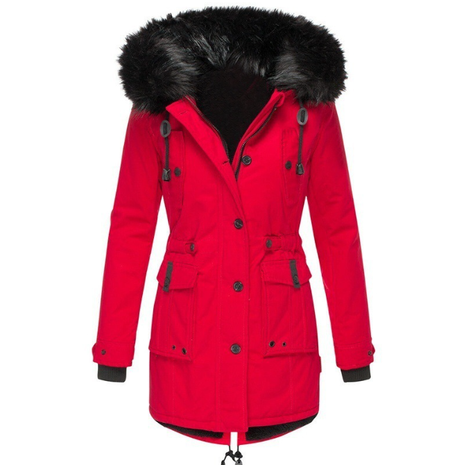 Warme Damen Teddy Jacke für Herbst in Rot