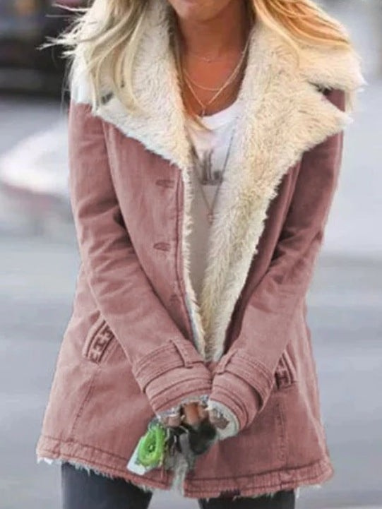 Warme Damen Winterjacke elegant für den Herbst in Tiefes Rosa