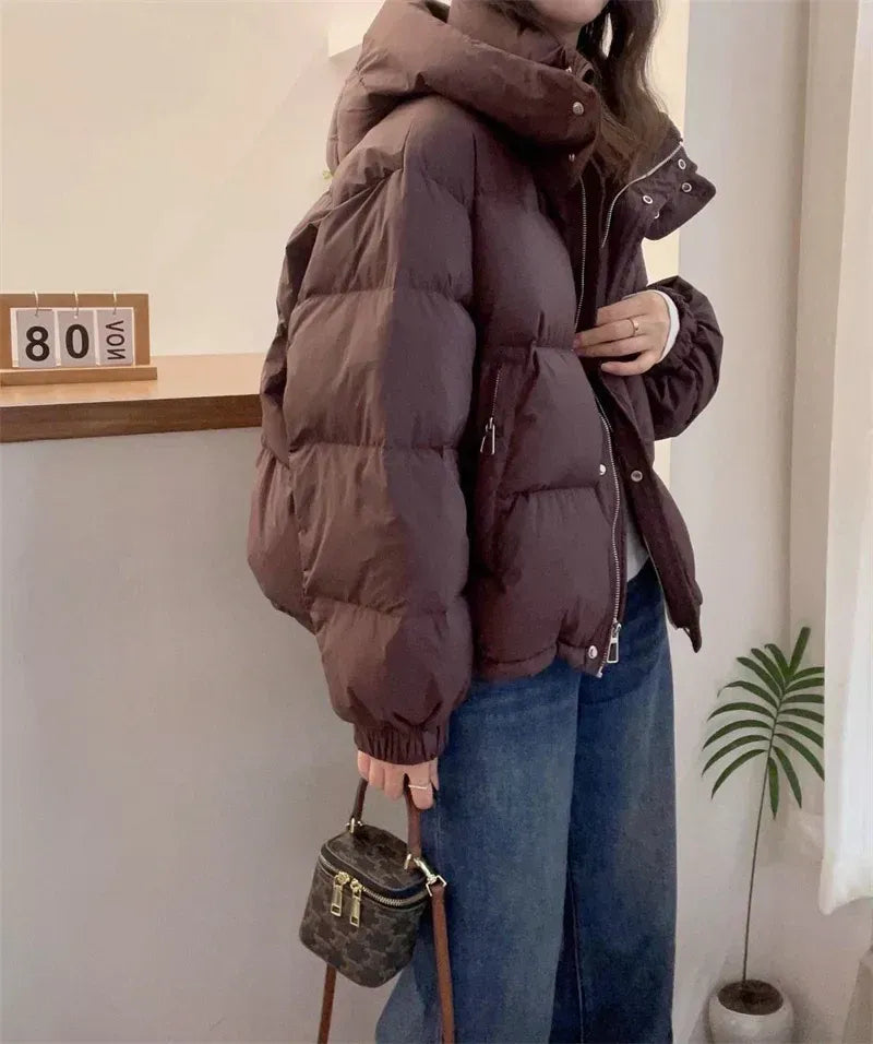 Warme Damen Winterjacke mit Kapuze und Kragen (9)