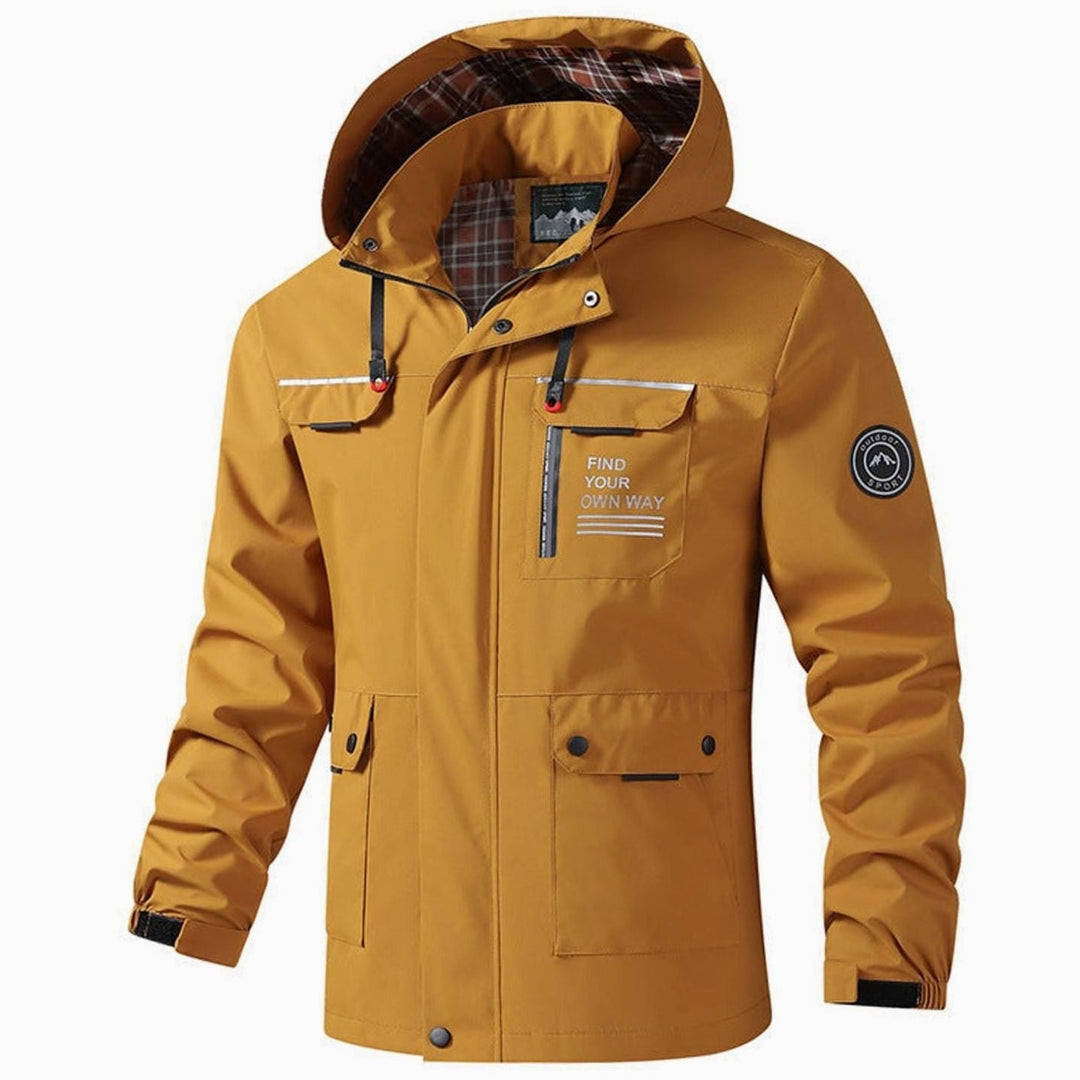 Wasserdichte Herren Jacke mit Kapuze und Taschen in Mosterdgeel