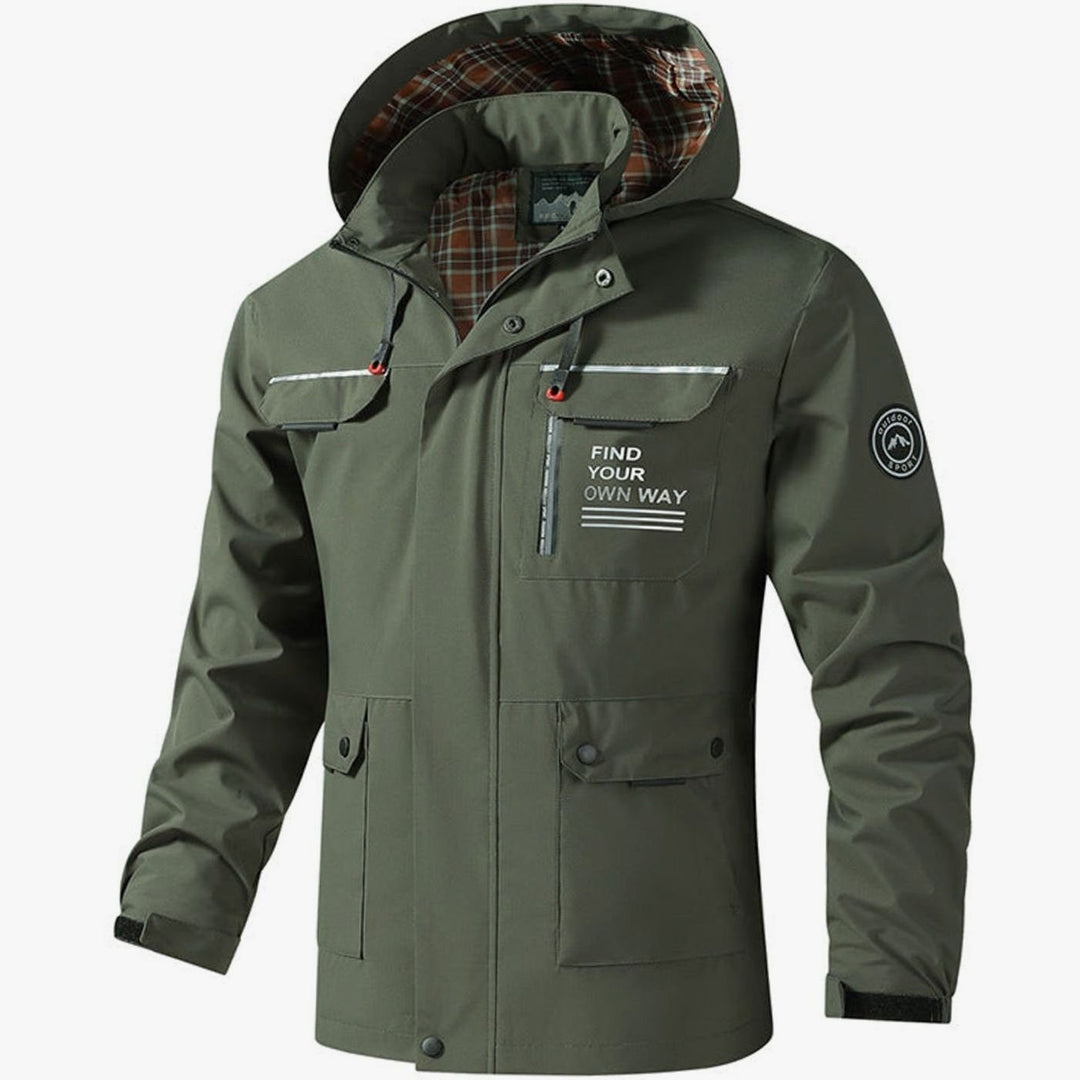 Wasserdichte Herren Jacke mit Kapuze und Taschen in Olijfgroen