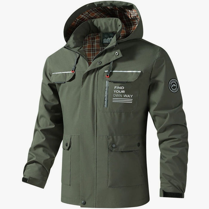 Wasserdichte Herren Jacke mit Kapuze und Taschen in Olijfgroen