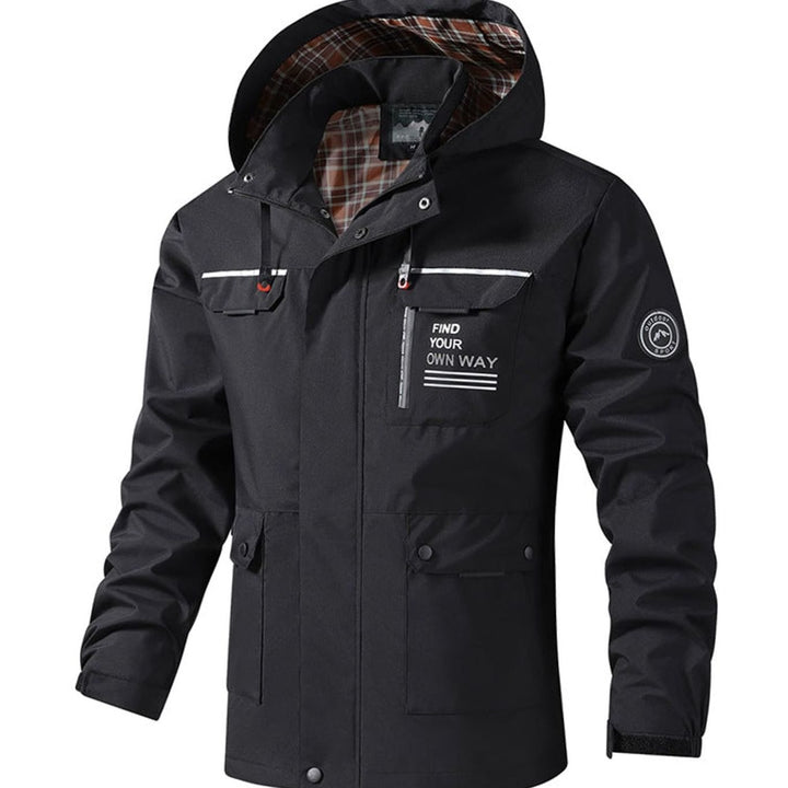 Wasserdichte Herren Jacke mit Kapuze und Taschen in Schwarz