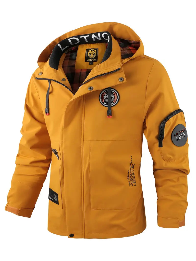 Wasserfeste Herren-Daunenjacke mit verstellbarer Kapuze in Gelb