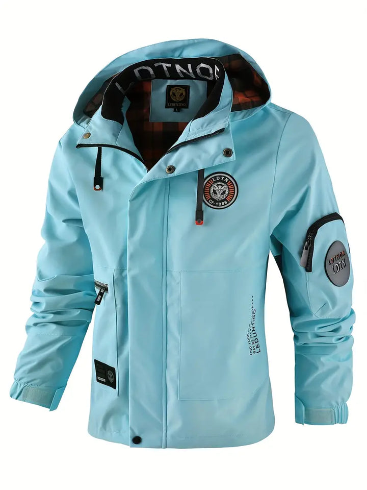 Wasserfeste Herren-Daunenjacke mit verstellbarer Kapuze in Hellblau