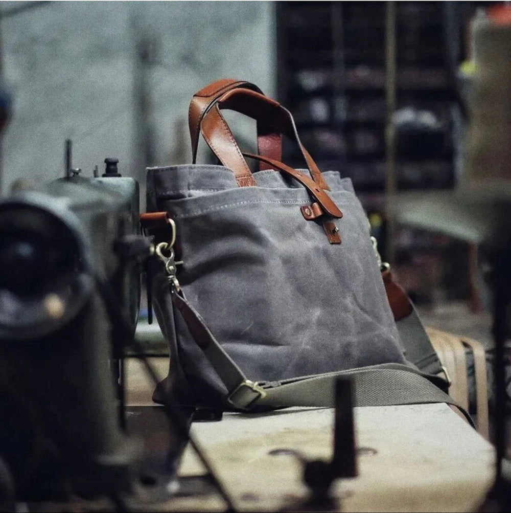Waxed Canvas Tote Bag Leather-Trim (2)