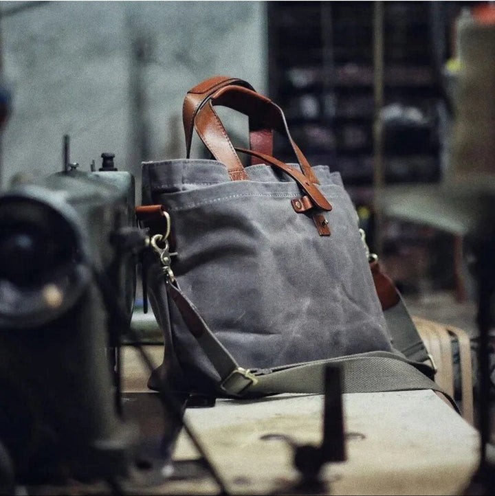 Waxed Canvas Tote Bag Leather-Trim (2)