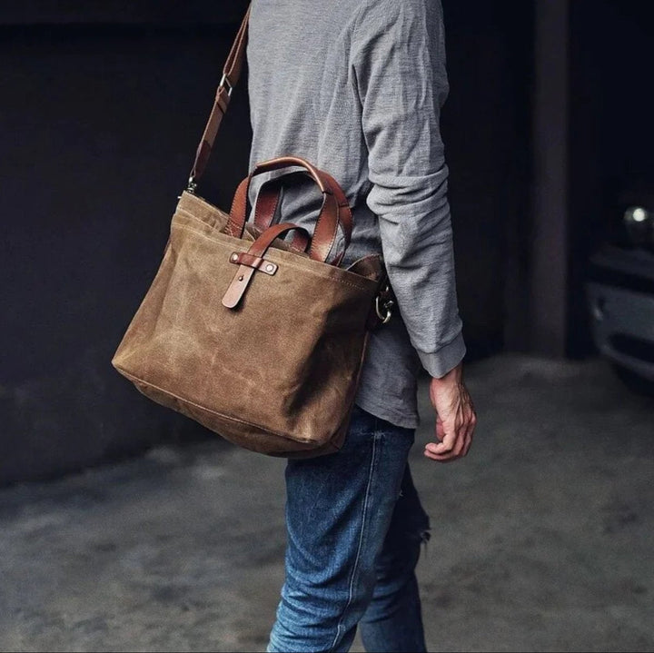 Waxed Canvas Tote Bag Leather-Trim (3)