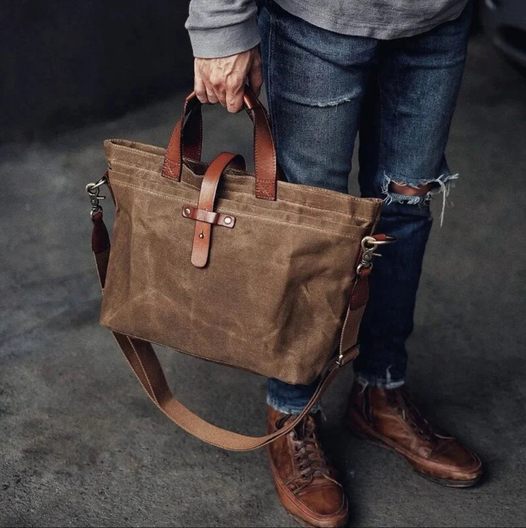 Waxed Canvas Tote Bag Leather-Trim (4)