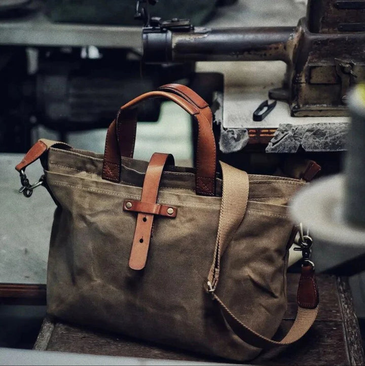Waxed Canvas Tote Bag Leather-Trim (5)