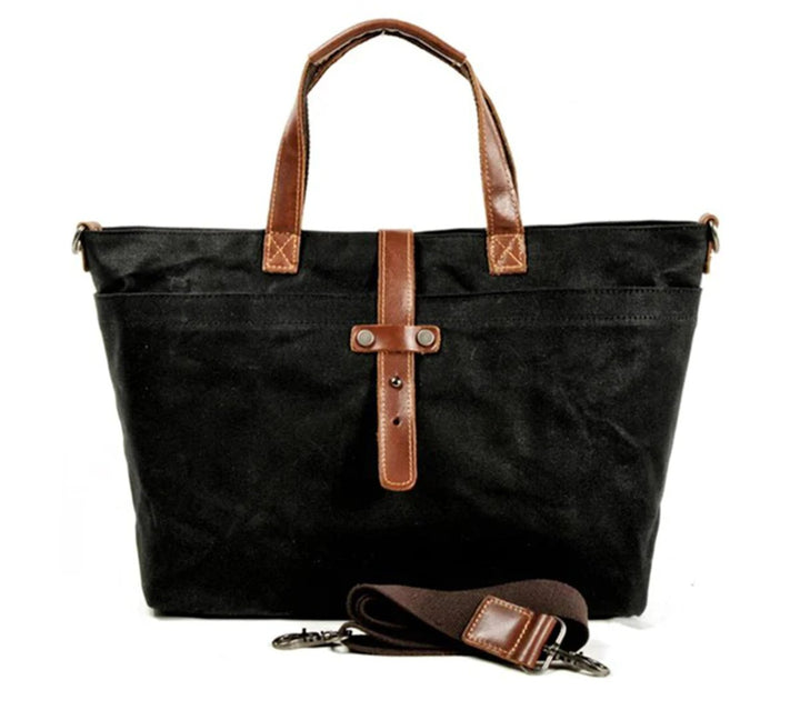 Waxed Canvas Tote Bag Leather-Trim en Hard coal mine